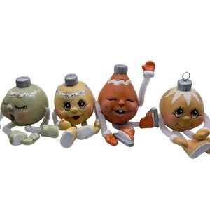 Vintage Anthropomorphic Christmas Ball Ornaments Shelf Sitters Set of 4 Glitter